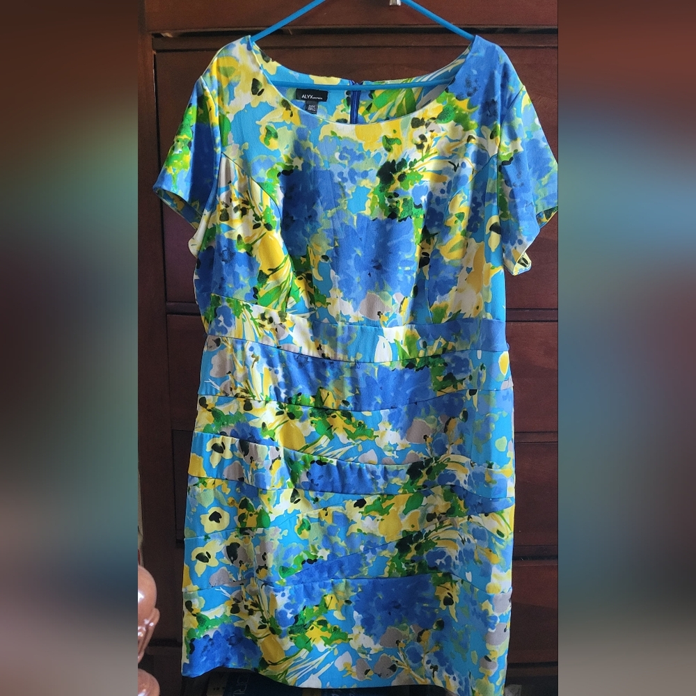 ALYX Sheath Women Dress - Watercolor Blue - Size 24 W.